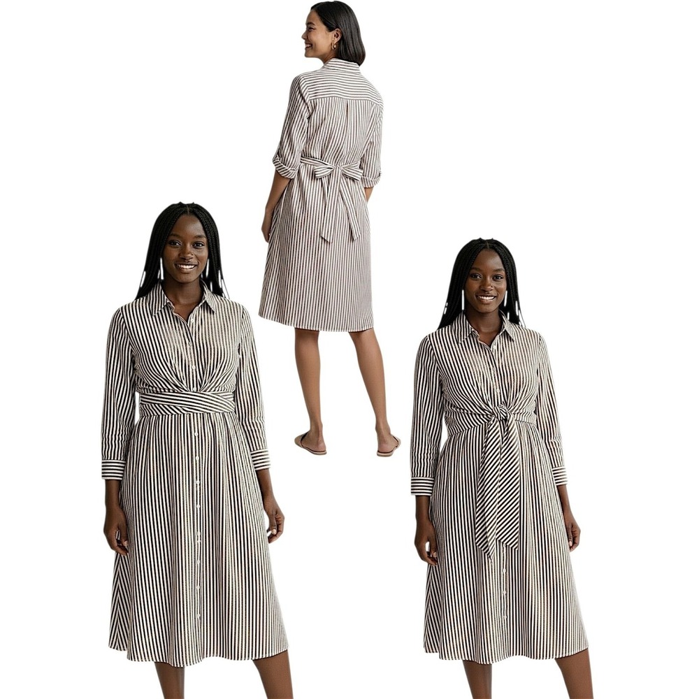 Seraphine Shirt Dress sz 8 Arianna Taupe Stripe Maternity Nursing Midi Wrap NEW‎